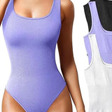 Women's Shapewear Bodysuits Sexy Ribbed Sleeveless Square Neck Tank Tops