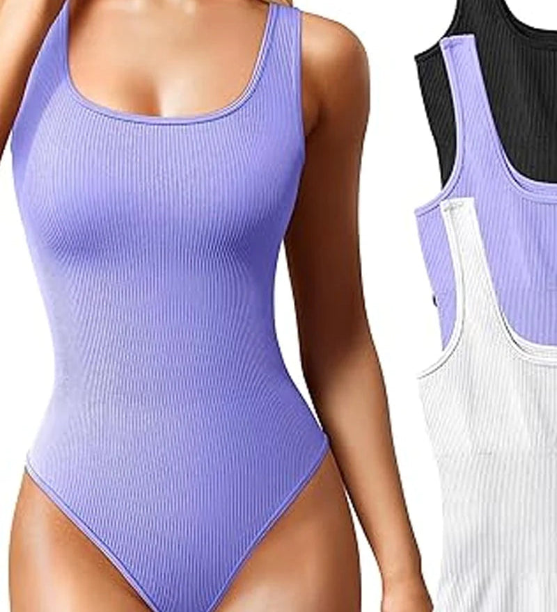 Women's Shapewear Bodysuits Sexy Ribbed Sleeveless Square Neck Tank Tops