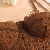 Women's Lace See-through Push Up Corset Bustiers Tops Boned Suspender Sexy Crop Tops
