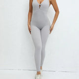 Women's Beautiful Back Sleeveless Elastic Tights Jumpsuit