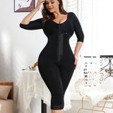 Sorelyne® Black Women's Mid-sleeveJumpsuit with Tummy Control Butt Lift Shapewear