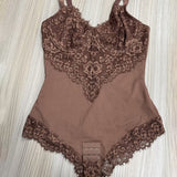 Sorelyne® Front and Back Deep V Lace Trim Shapewear Bodysuit