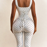 Polka Dot Square Neck Capri Jumpsuit with Hourglass Detachable Corset Two-Piece Set