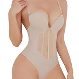 Sexy Mesh Shapewear Corset Backless Thong Bodysuit With Built-in Bra