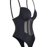 Sexy Mesh Shapewear Corset Backless Thong Bodysuit With Built-in Bra