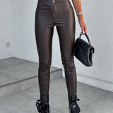High Waist Hip Lift Casual Stretch Spliced Faux Leather Pants