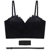 Front And Back Closure Strapless Push-up 7 Row Buckles Bra Non-slip Lace Brassiere