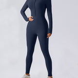Zip Up Long Sleeve Fleece Skinny Jumpsuit Winter Thermal One-piece Fitness Bodysuit