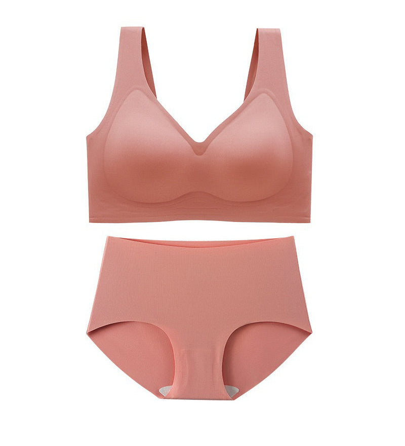 Women's Wirefree Underwear Set Seamless Ultra Comfort Daily Bras With High Waist Panties
