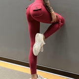 Unique Cut Out Pocket Mesh Yoga Pants Scrunch Bum Leggings