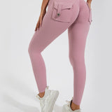 Peach Hip Fitness Leggings with Cargo Pockets