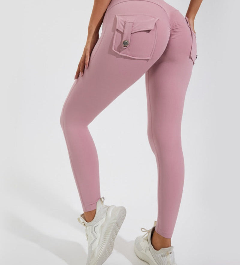 Peach Hip Fitness Leggings with Cargo Pockets