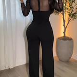 Women's Sheer Mesh Stand Collar Slimming Wide Leg Jumpsuit