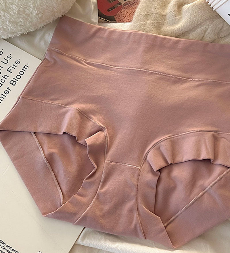 Women's Long Staple Cotton Solid Briefs High Waist Tummy Control Underwear