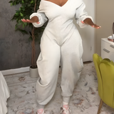 Cozy V Neck Baggy Long Sleeve Jumpsuit
