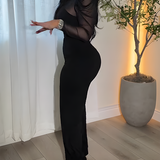 Women's Sheer Mesh Stand Collar Slimming Wide Leg Jumpsuit