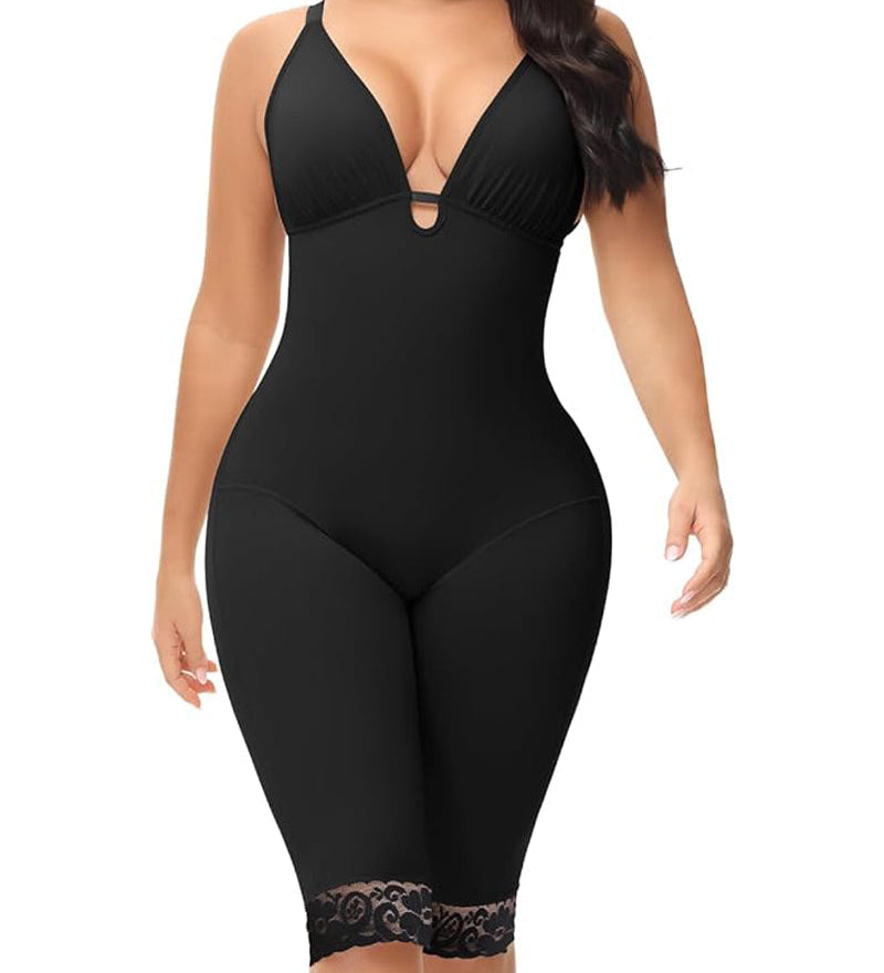 U Plunge Tummy Control Mid Thigh Bodysuit Seamless Full Body Girdles Shapewear