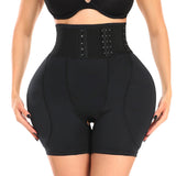 High Waist 9-row Adjustable Buckle Belt Shapewear Shorts With Sponge Pads