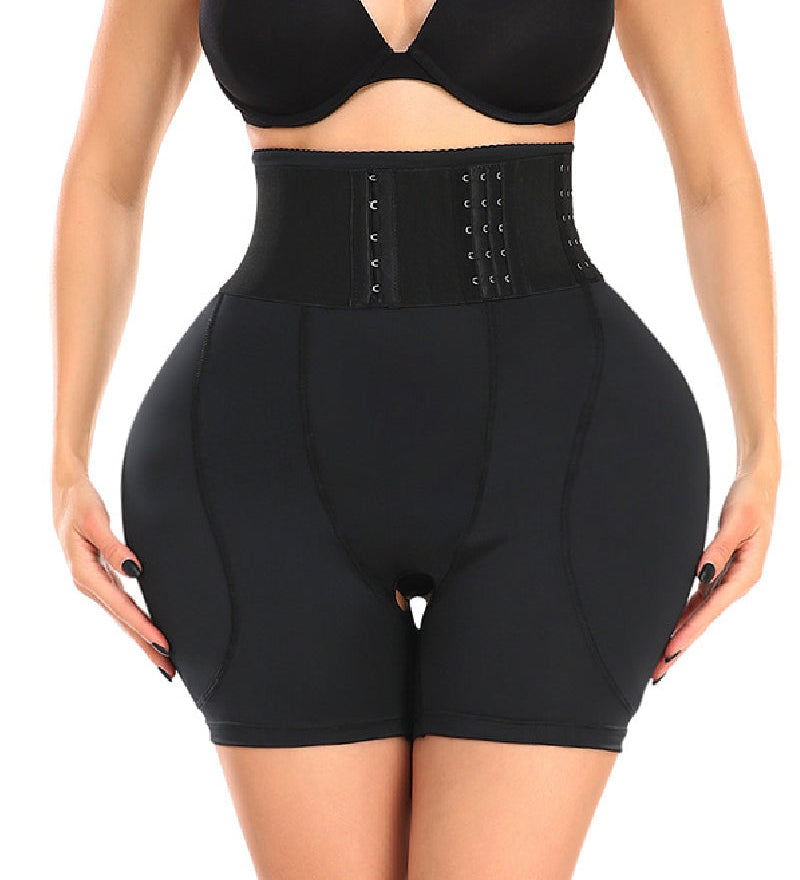 High Waist 9-row Adjustable Buckle Belt Shapewear Shorts With Sponge Pads