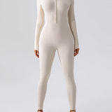 Zip Up Long Sleeve Fleece Skinny Jumpsuit Winter Thermal One-piece Fitness Bodysuit