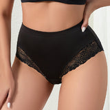 Women's Sexy Semi Sheer Mid-Waist Lace Stitching Breathable Briefs