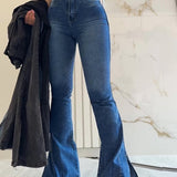 Sorelyne® High Waisted Tummy Control Flared Slit Floor Length Jeans