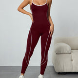 Seamless Athletic Jumpsuit Cross-Strap Color-Block Full-Length Bodysuit
