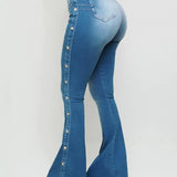 Women's Zipper Fly Side Buttons Vintage Mopping Flared Jeans