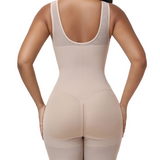 V Neck Lace Mesh Panel  Mid Thigh Tummy Control Bodysuit Zipper Shapewear