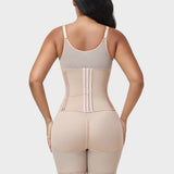 V Neck Zipper Mid Thigh Shapewear with Detachable Waist Trainer 2 Piece Set