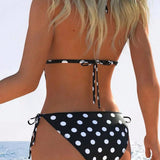Polka Dot Halter Side Cutout Side One Piece Swimsuit