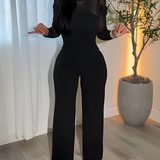 Women's Sheer Mesh Stand Collar Slimming Wide Leg Jumpsuit