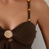 Solid Color Two-Piece Swimsuit With Adjustable Shoulder Straps