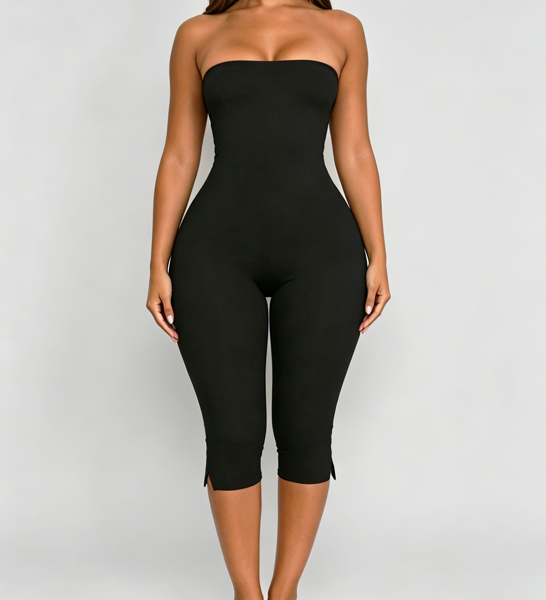 Strapless Hourglass Bodycon Capri Jumpsuit