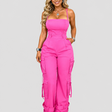 Wide Leg Jumpsuit With Pockets for Women Casual Curvy Baggy Cargo One Piece Overall Romper