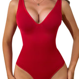Halter 2 in 1 Seamless Thong Bodysuit Deep V-Neck Tummy Control Shapewear