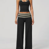 Two Piece Workout Set Halter Cami Crop Top with Wide Leg Pants