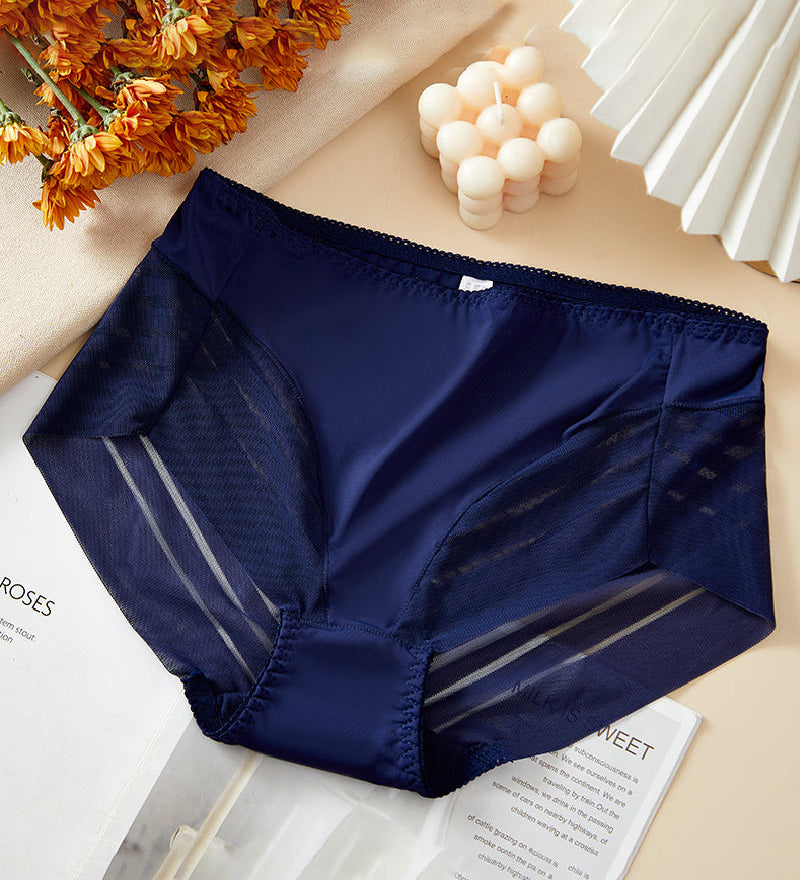 Women's Sexy Seamless Hollow Stripe Mesh Underwear Mid Waist Thong Shaping Briefs