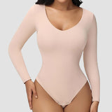 Sorelyne® Women's Long Sleeve V Neck Seamless Bodysuits Tummy Control Thong Shapewear