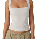 Women's Basic Square Neck Sleeveless Double-Layer Tank Tops Shaping Vest