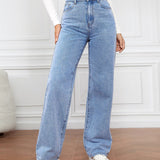 Women's High Waist Zipper Fly Straight Leg Jeans