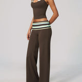 Two Piece Workout Set Halter Cami Crop Top with Wide Leg Pants