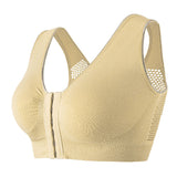 Women's Plus Size Front Buckle Solid Hollow Breathable Wireless Sports Bra