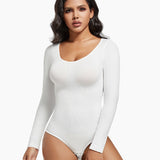 Seamless Crew Neck Long Sleeve Corset Bodysuit Tops Stretch Triangle Jumpsuit