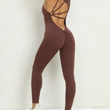 Women's Beautiful Back Sleeveless Elastic Tights Jumpsuit
