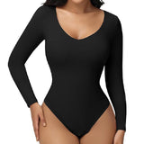 Sorelyne® Women's Long Sleeve V Neck Seamless Bodysuits Tummy Control Thong Shapewear