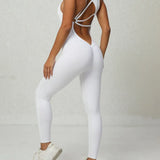 Women's Beautiful Back Sleeveless Elastic Tights Jumpsuit