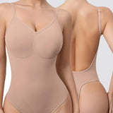 Seamless Deep Open Back  Adjustable Strap Tummy Control Thong Shapewear Bodysuit