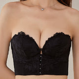 Front And Back Closure Strapless Push-up 7 Row Buckles Bra Non-slip Lace Brassiere