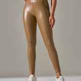 PU leather Pants High Waist Tight Sports Yoga Pants Slim